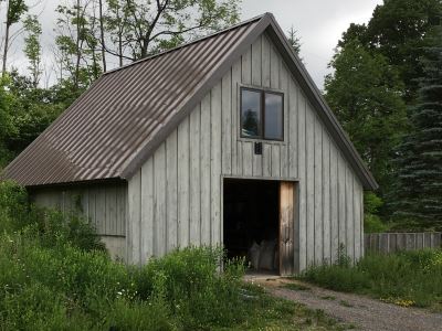 Front of the barn. 5W solar panel visible